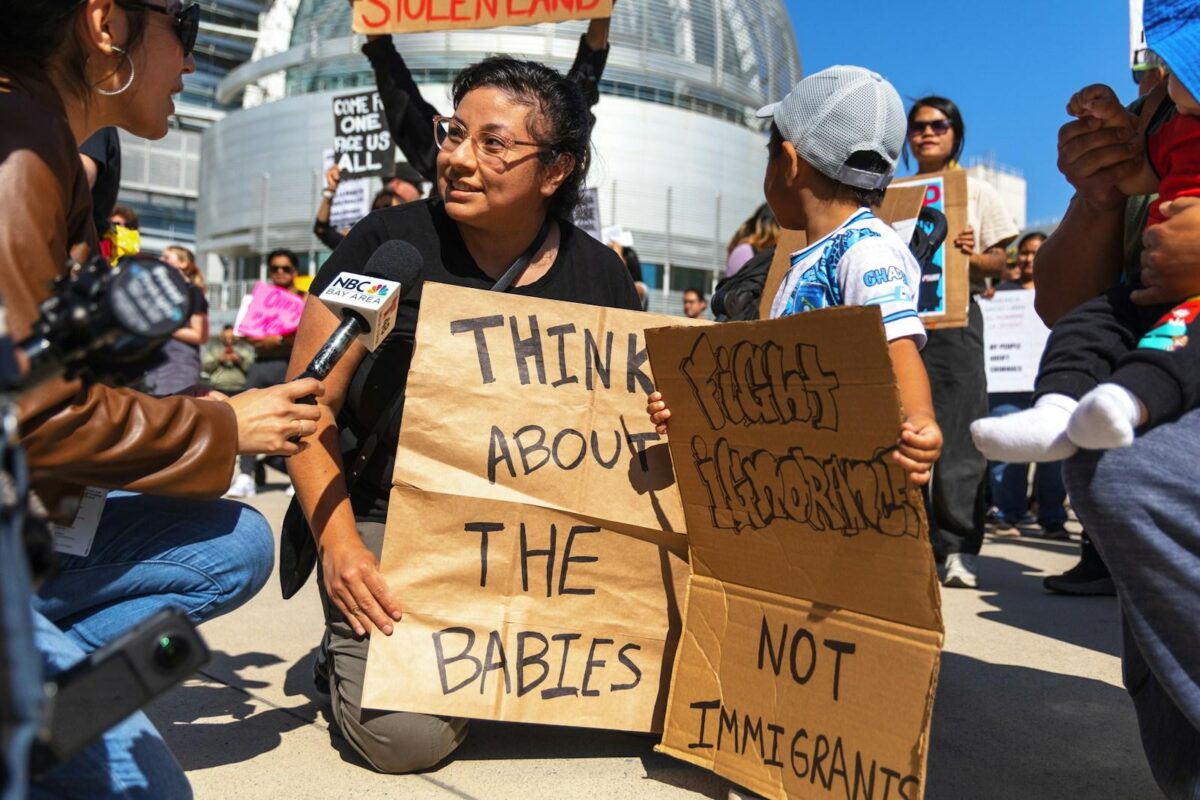 Protesters advocate for immigrants' rights.